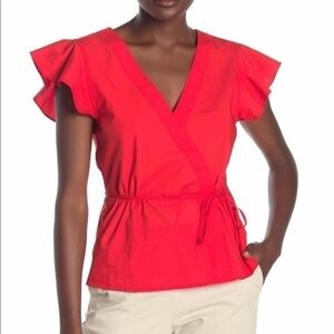 J. Crew J. Poplin Flutter Sleeve Wrap Top